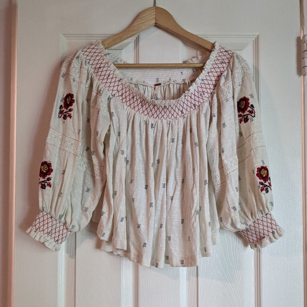 Free People Off the Shoulder Embroidered Blouse